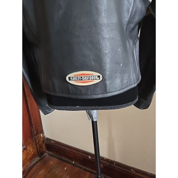 C17 Vintage Harley Davidson Leather Jacket Sz LG Zip Sleeve Stretch Waist - Picture 4 of 8